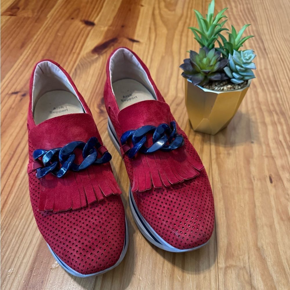 Softwaves Cadie Leather Wedge Platform Sneaker Comfortable Shoes EU 40 Red/Blue